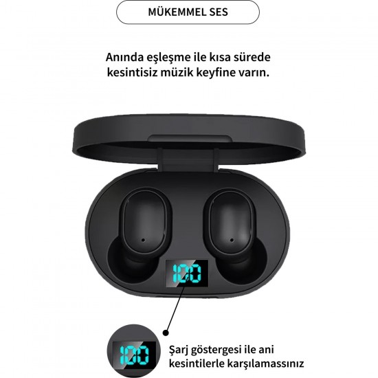 E6S True Wireless Bluetooth 5.0 Kablosuz Kulaklık Şarj Üniteli Göstergeli