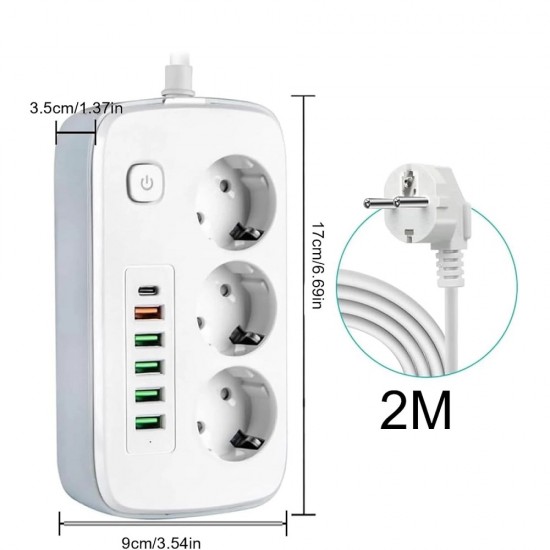 Akım Korumalı 2500w Çoklu Priz ve USB Port