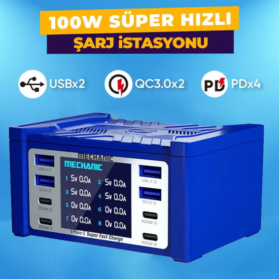 Mechanic W-Power 8 Qc3 8 Port 100 Watt Fast PD Şarj Cihazı